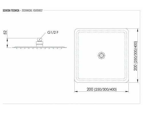Верхний душ с шарнирным соединением 25 см Remer 357UFD25X
