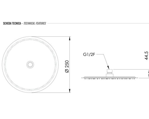 Верхний душ с шарнирным соединением 25 см Remer 357UFM25X
