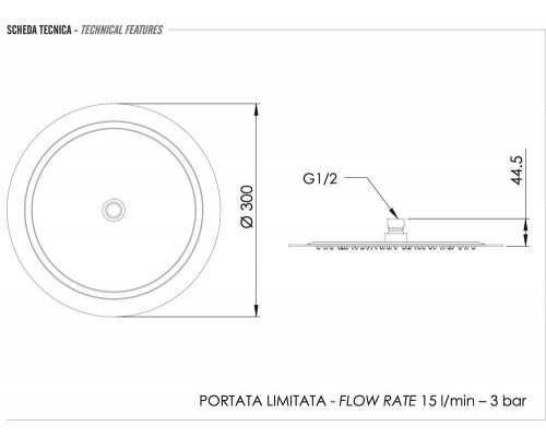 Верхний душ с шарнирным соединением 30 см Remer 357UFM30X