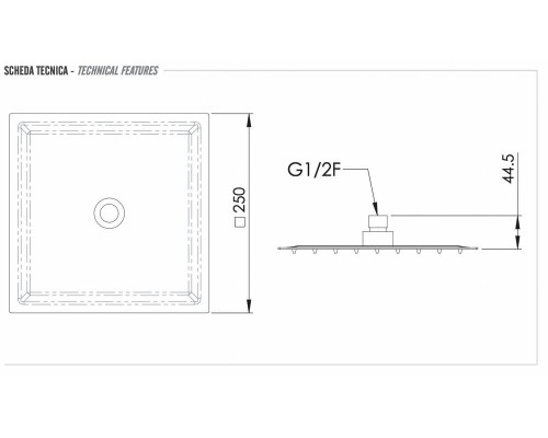 Верхний душ с шарнирным соединением 25 см Remer 357UFS25NOX, черный матовый