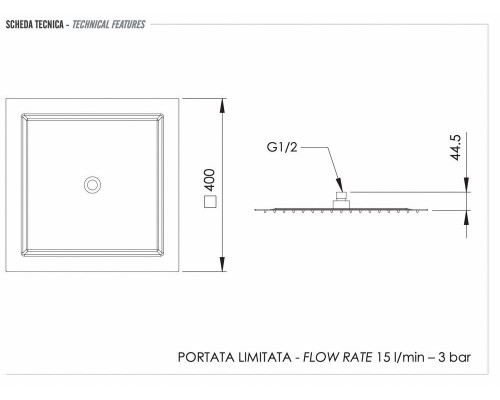 Верхний душ с шарнирным соединением 40 см Remer 357UFS40X