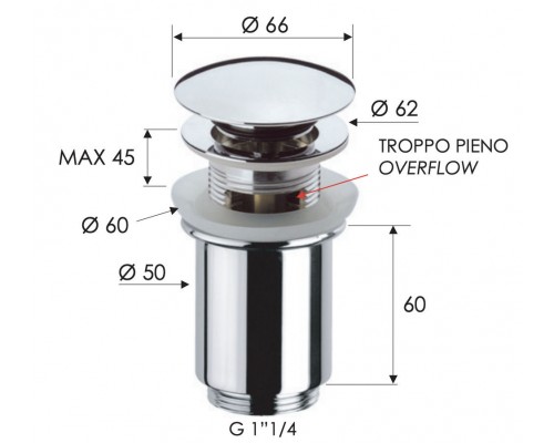 Донный клапан с переливом 1”1/4 Remer 905CC114NO, черный матовый