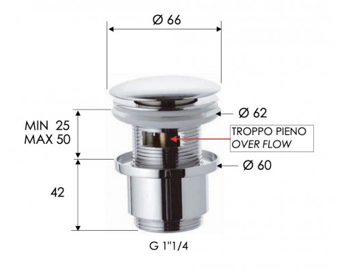Донный клапан с переливом 1”1/4 Remer 905CC2114BO, белый матовый