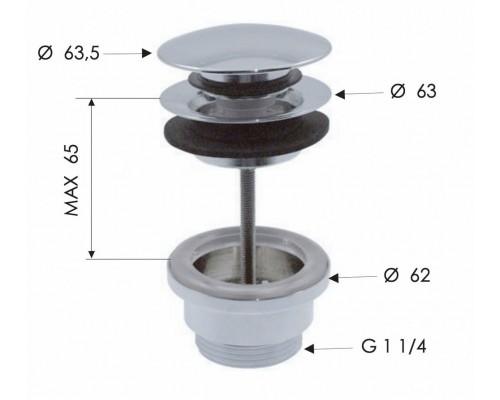 Донный клапан универсальный 1”1/4 Remer 905CCR114DO, золото глянцевое