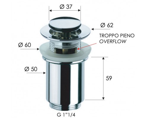 Донный клапан с переливом 1”1/4 Remer 906CC114