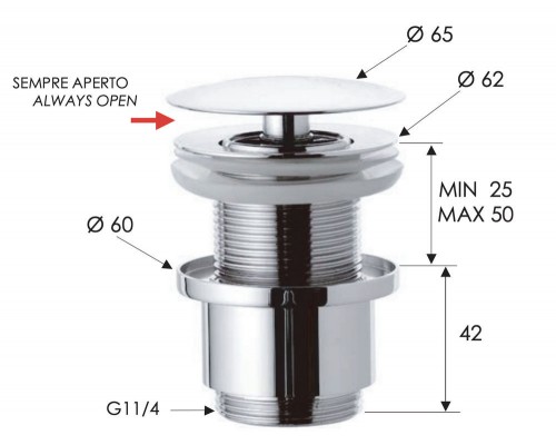 Донный клапан незапираемый без перелива 1”1/4 Remer 9072