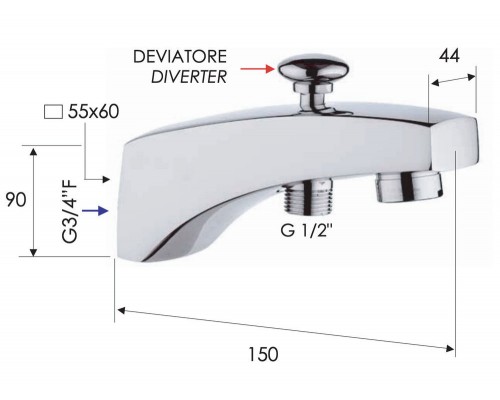 Излив настенный 15 см с дивертером Remer 91D