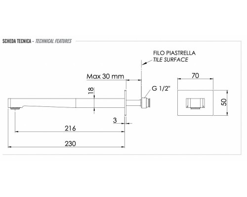 Излив настенный 23 см Remer 91DL