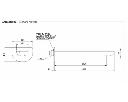 Излив настенный 23 см Remer Infinity 91ILBG, золото брашированное