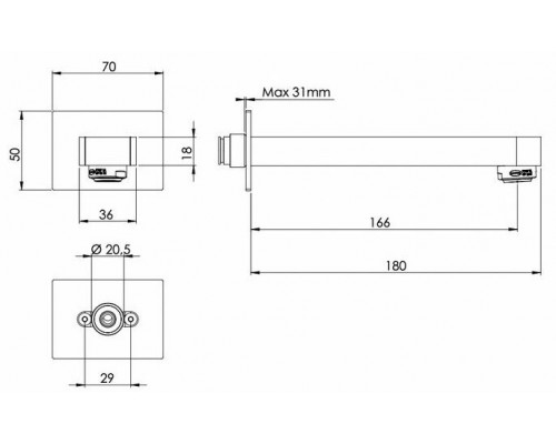 Излив настенный 18 см Remer Class Line 91LXV, сталь