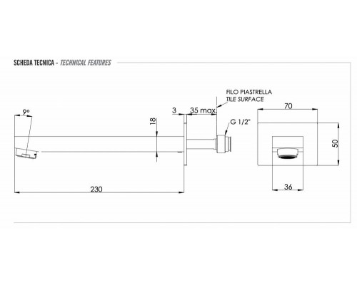 Излив настенный 23 см Remer 91QL