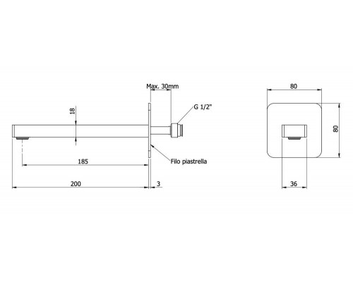 Излив настенный 19 см Remer Slash 91SLBG, золото брашированное