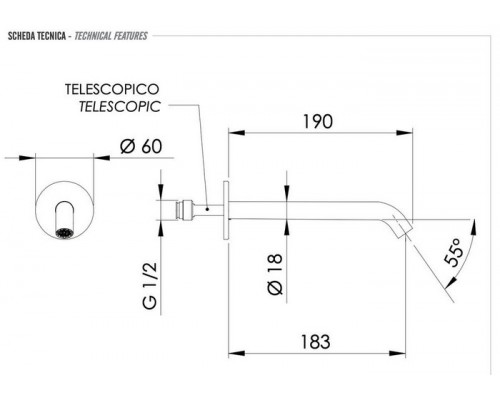 Излив настенный 19 см Remer X Style 91XLXV, сталь