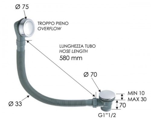 Слив-перелив click-clack для ванны Remer 96PCC