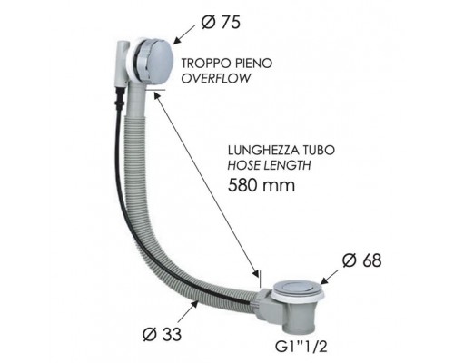 Слив-перелив полуавтоматический для ванны Remer 96PXV, сталь