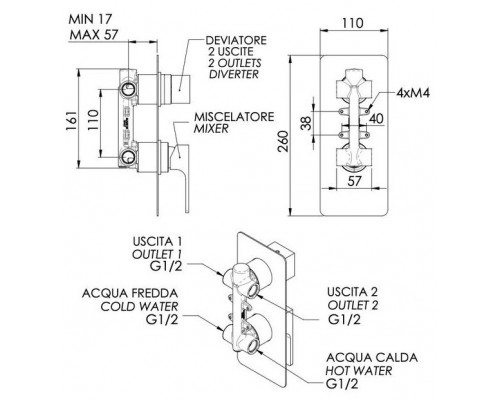 Смеситель для душа Remer Absolute AU92BG, золото брашированное