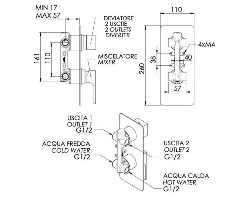 Смеситель для душа Remer Absolute AU92NO, чёрный матовый