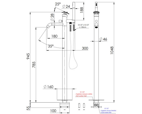Смеситель для ванны Remer Chrono CH08BG, золото брашированное