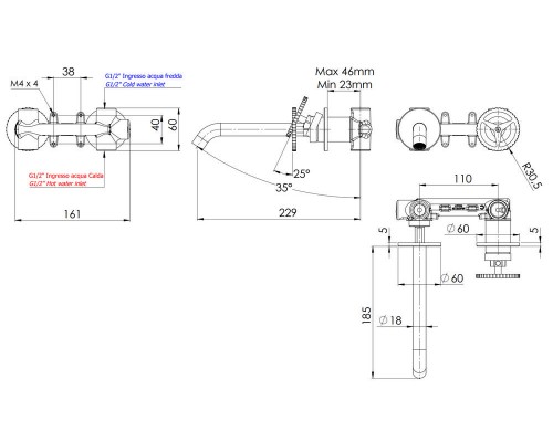 Смеситель для раковины Remer Chrono CH15PLBG, золото брашированное