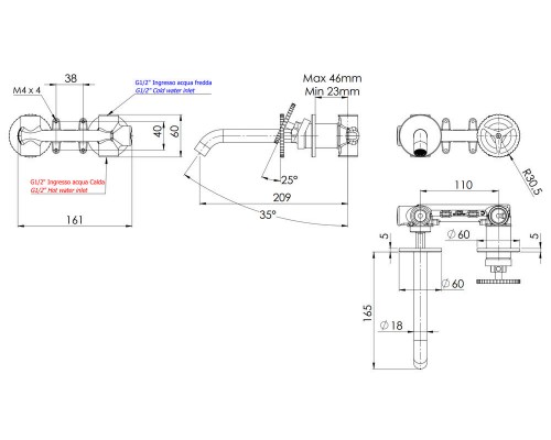 Смеситель для раковины Remer Chrono CH15PNO, черный матовый