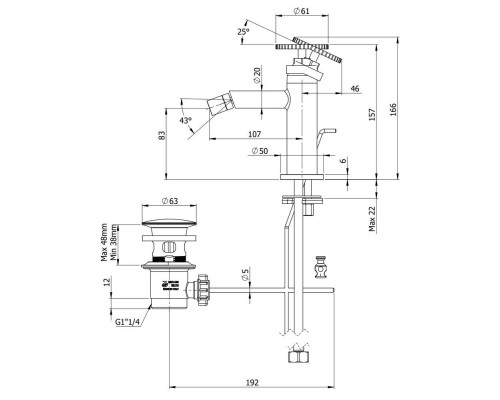 Смеситель для биде Remer Chrono CH20BG, золото брашированное
