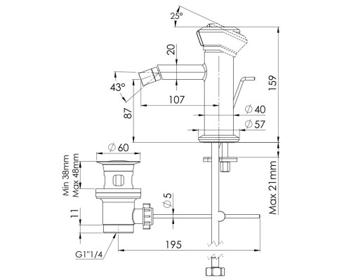 Смеситель для биде Remer Element ET20BG, золото брашированное