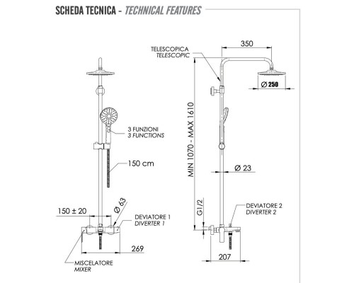 Душевая система Remer Energy EY34A8MPMD25NO, черный матовый