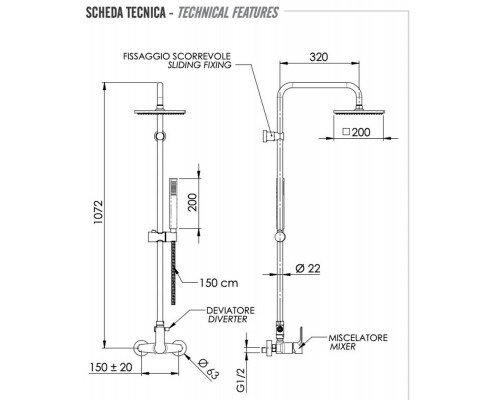 Душевая система Remer Energy EY37X7SS9SSCFP, черный брашированный хром