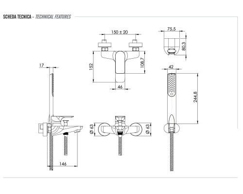 Смеситель для ванны Remer Infinity I02BO, белый матовый