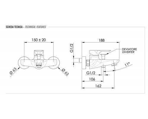 Смеситель для ванны Remer Infinity I05NO, черный матовый