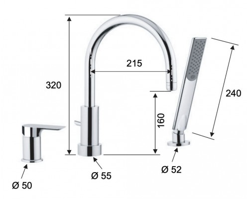 Смеситель для ванны Remer Infinity I07BO, белый матовый