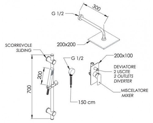 Душевая система Remer Infinity I09S07OBG, золото брашированное