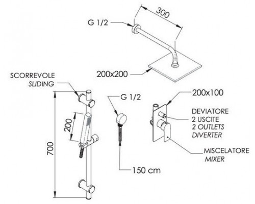 Душевая система Remer Infinity I09S07ODO, золото глянцевое