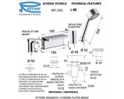 Смеситель для ванны Remer Class Line L06