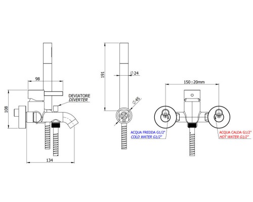Смеситель для ванны Remer Metrica MC02BG, золото брашированное