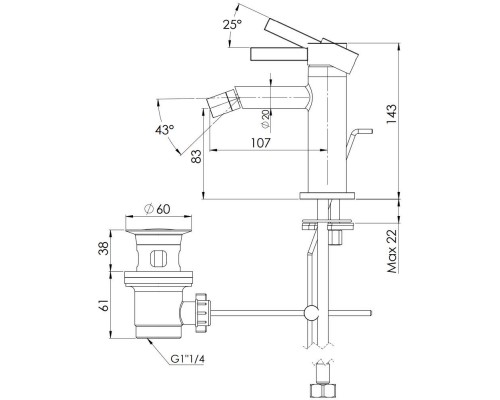 Смеситель для биде Remer Metrica MC20BG, золото брашированное