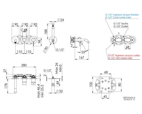 Смеситель для ванны Remer Metrica MC53D2P