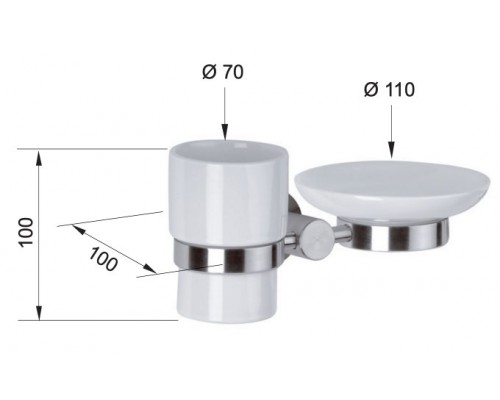 Стакан с мыльницей Remer Minimal INOX Mi17INOXCR, нержавеющая сталь