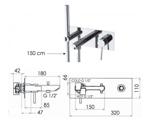 Смеситель для ванны Remer Minimal N04