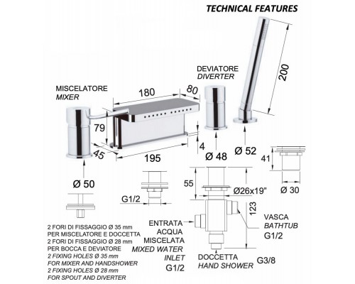 Смеситель для ванны Remer Minimal N06317MMBO, белый матовый