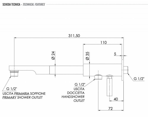 Кронштейн c дивертером 30 см Remer N348N30ND