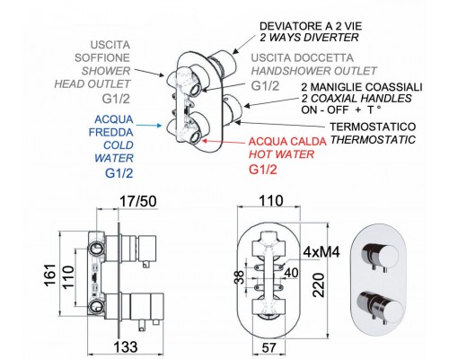 Смеситель для душа Remer Elegance NT92BG, золото брашированное