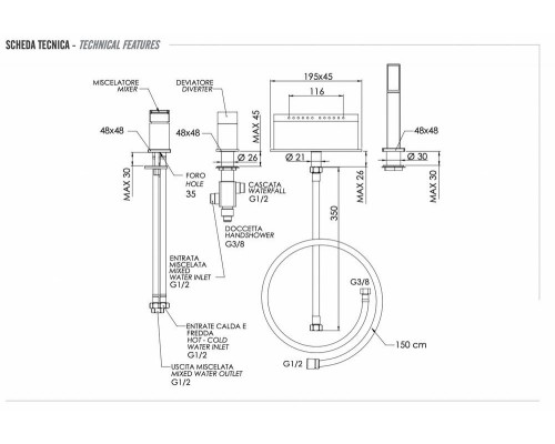 Смеситель для ванны Remer Qubika Q06