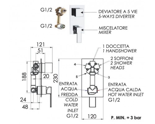Смеситель для душа Remer Qubika Q95