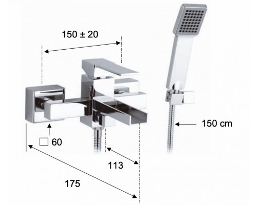 Смеситель для ванны Remer Qubika Cascata QC02