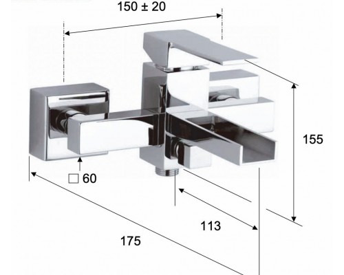 Смеситель для ванны Remer Qubika Cascata QC05