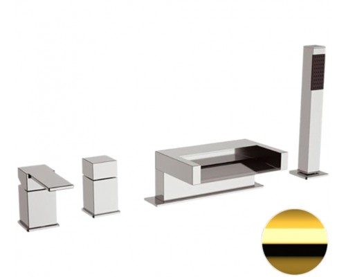 Смеситель для ванны Remer Qubika Cascata QC06DO, золото глянцевое