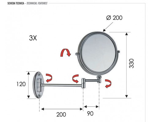 Зеркало поворотное с увеличением Remer RB635CR