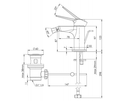 Смеситель для биде Remer Slash SL20BG, золото брашированное