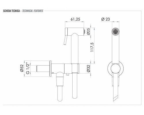 Гигиенический душ Remer X Style INOX SS338M332ON, нержавеющая сталь